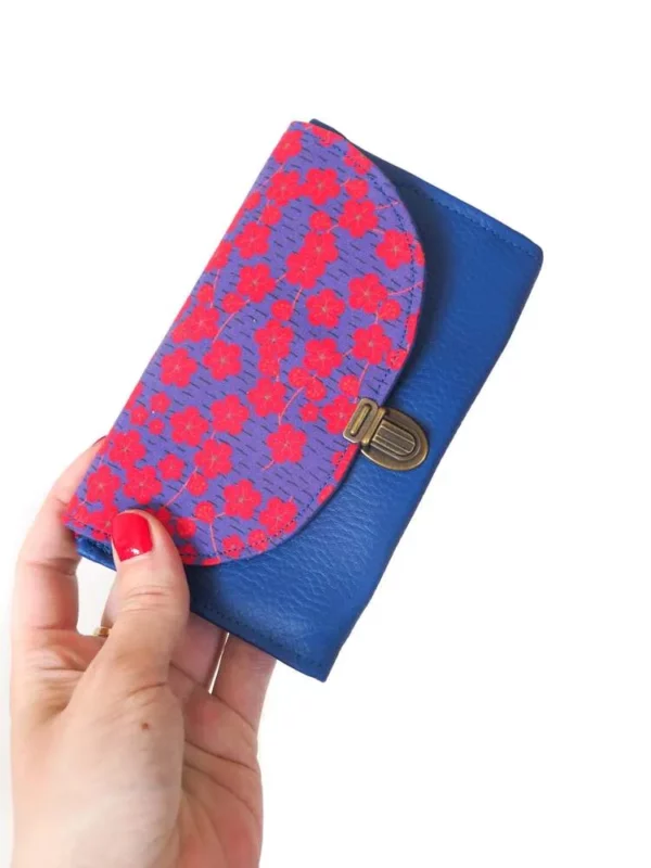 porte monnaie fait main en France coloré bleu rouge Yoko