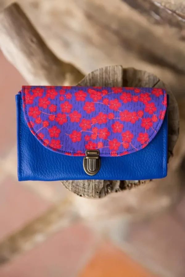 Porte monnaie bleu et rouge fleurs Yoko