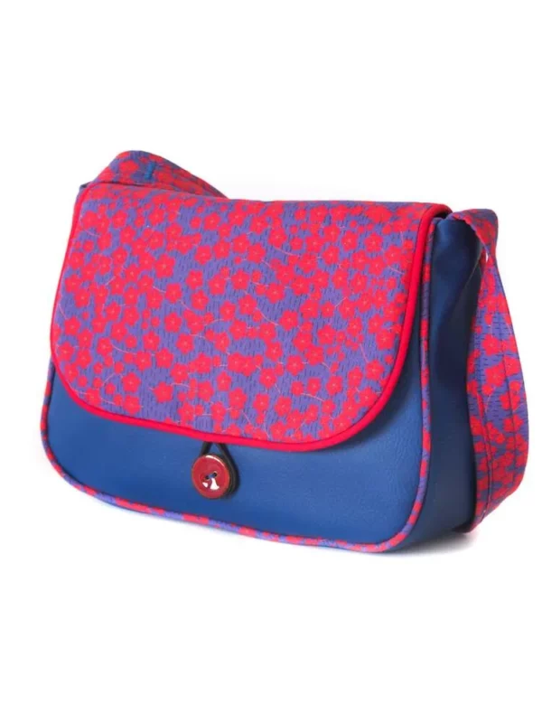 sac à main 2 en 1 réversible côté simili cuir et bouton rouge