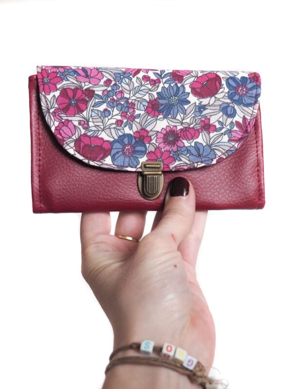Porte monnaie Lulu femme bordeaux et tissu fleurs
