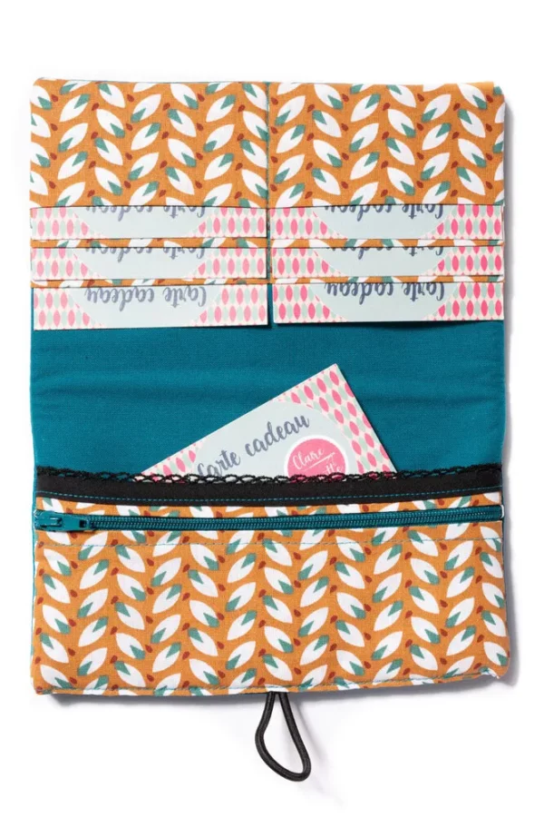 Portefeuille femme compagnon simili cuir turquoise et tissu imprimé Moka