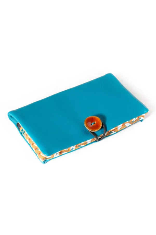 Portefeuille fait main en France simili cuir turquoise Moka