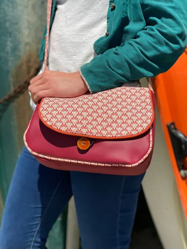 Sac réversible femme bandoulière rouge et orange fait main en France