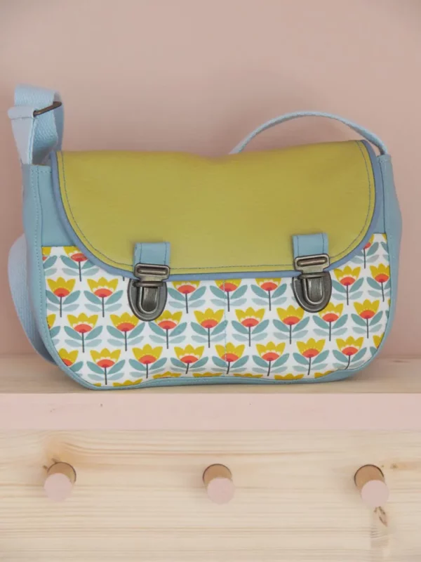 Sac bandoulière femme bleu gris et vert anis fait main en France