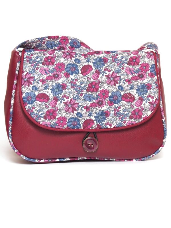 Sac réversible fait main en France simili cuir bordeaux tissu imprimé fleurs