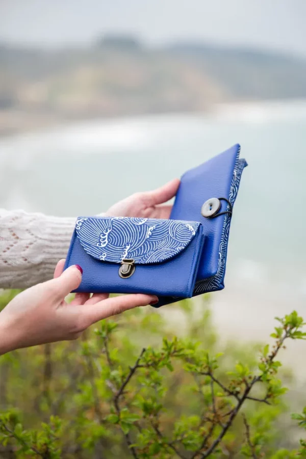 Portefeuille porte monnaie fait main bleu Océan