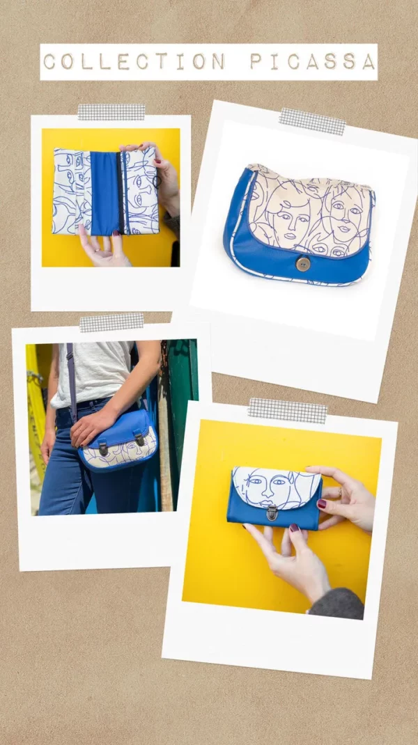 Collection Picassa sac à main sac réversible portefeuille porte monnaie fait main