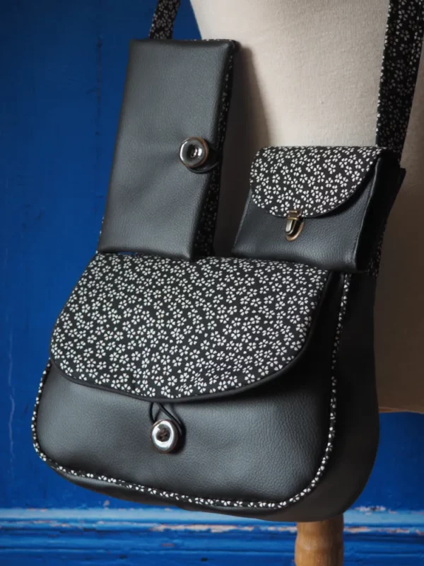 Collection noir fleurs sac à main portefeuille porte monnaie