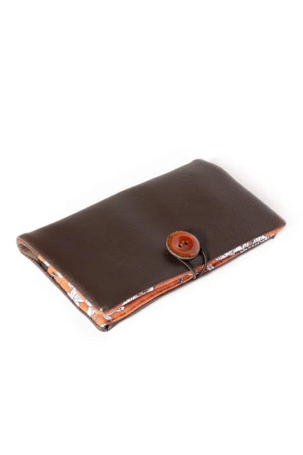 Portefeuille compagnon simili cuir marron tissu imprimé fleurs made in France