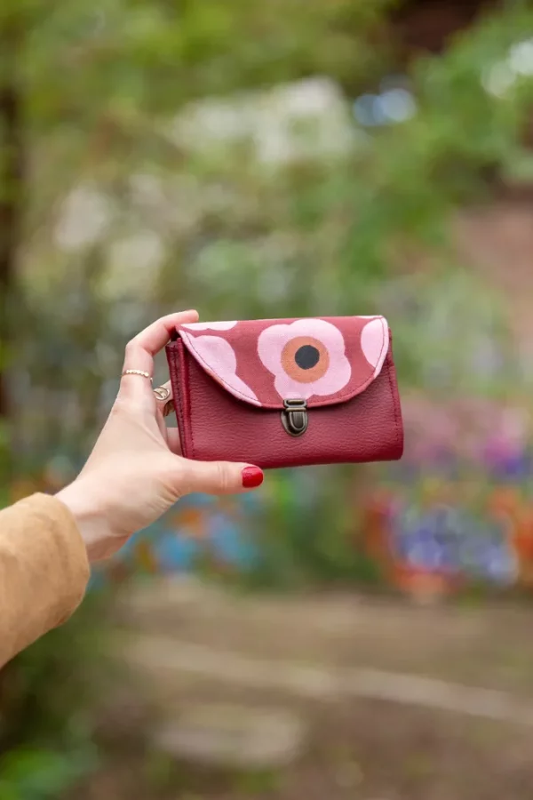 Porte monnaie Paulette fait main coloré bordeaux rose vintage Paulette