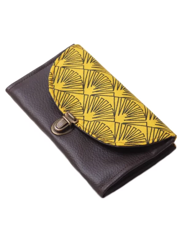 Porte monnaie femme marron moutarde profil