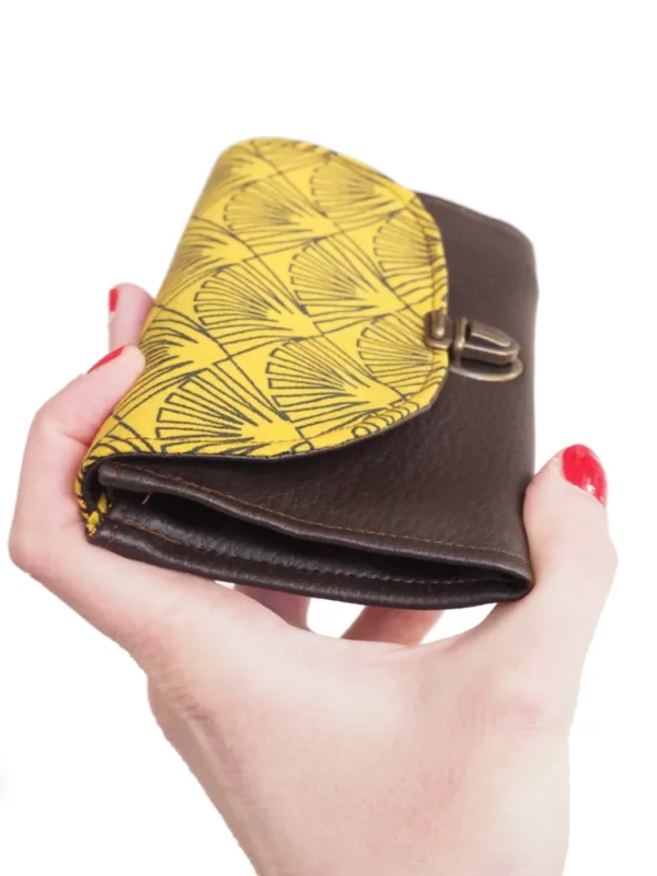 Porte monnaie femme marron moutarde soufflet