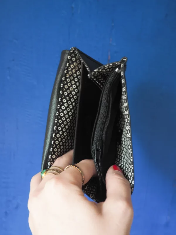 Porte monnaie femme noir points intérieur poche zippée monnaie compartiments cartes