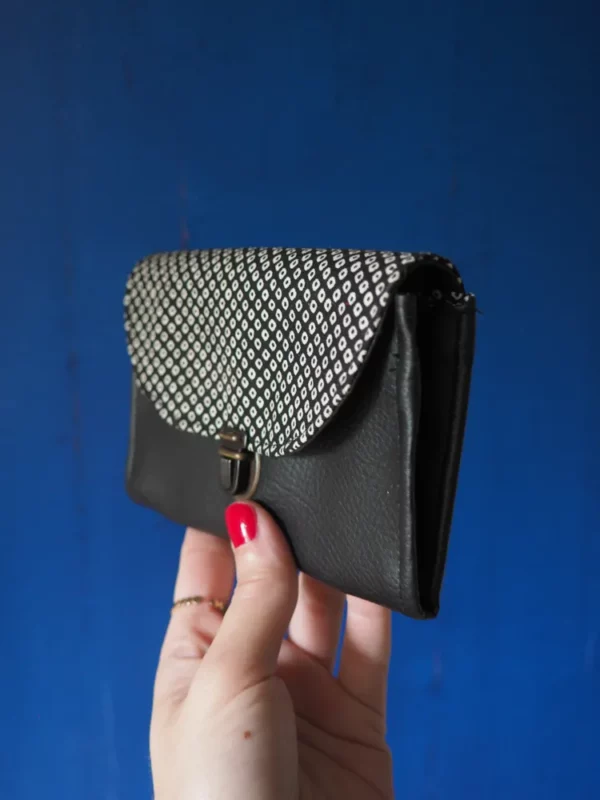 Porte monnaie femme noir points japonais profil soufflet