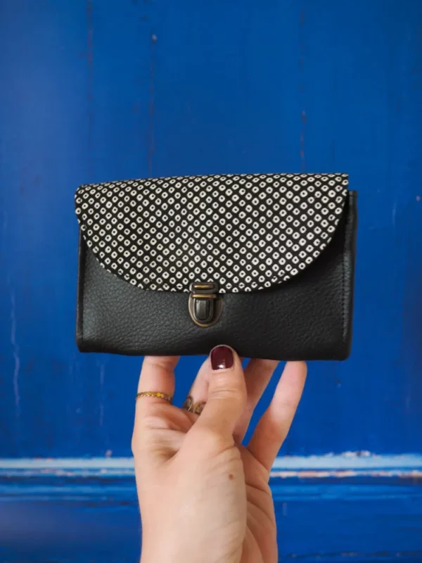 Porte monnaie femme noir points japonais fait main en France