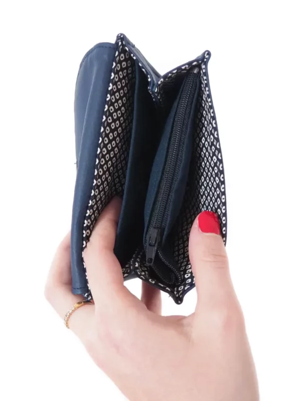 Porte monnaie marine points intérieur poche zippée monnaie compartiments cartes