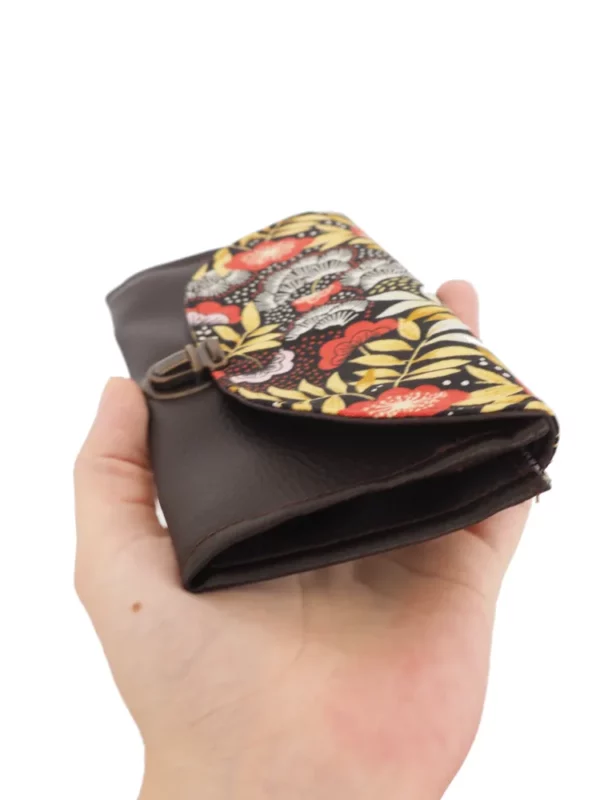 Porte monnaie marron feuillage soufflet