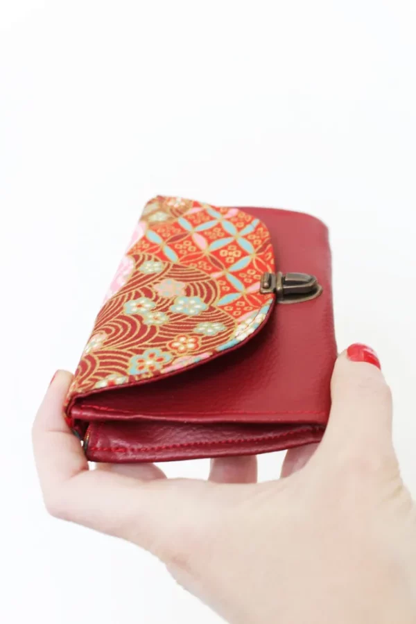 Porte monnaie femme bordeaux rose rouge doré japonais soufflet