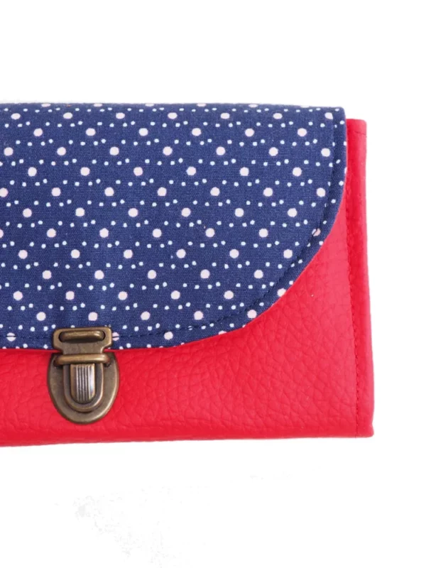 Portefeuille rouge bleu pois attache cartable rétro