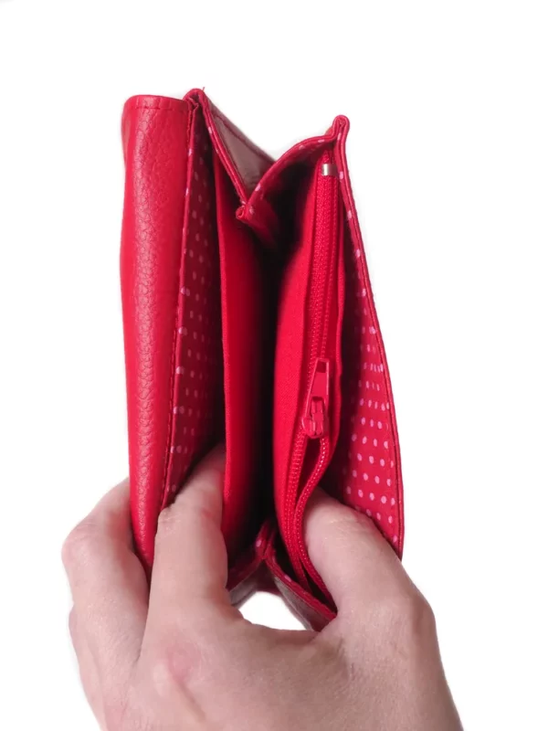Porte monnaie rouge géométrique intérieur poche zippée monnaie compartiments