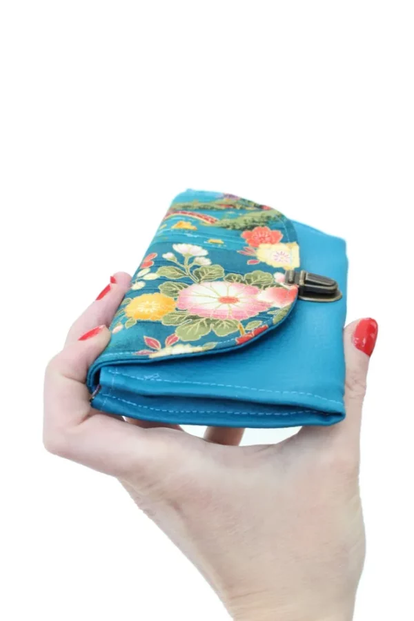 Porte monnaie turquoise doré japonais soufflet