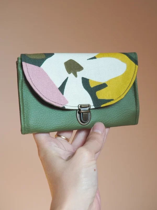Porte monnaie femme cousu main en Bretagne kaki et rose