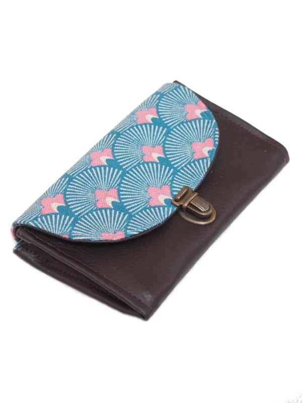 Porte monnaie femme fait main marron turquoise profil