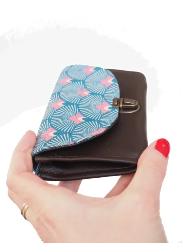 Porte monnaie femme marron turquoise soufflet