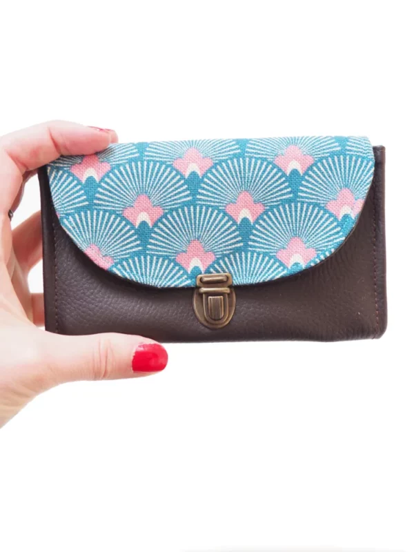 Porte monnaie fait main en France coloré marron turquoise