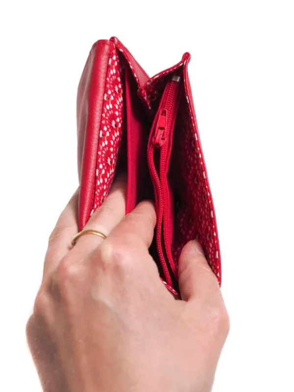 Porte monnaie rouge Aloïse intérieur poche zippée monnaie et compartiments