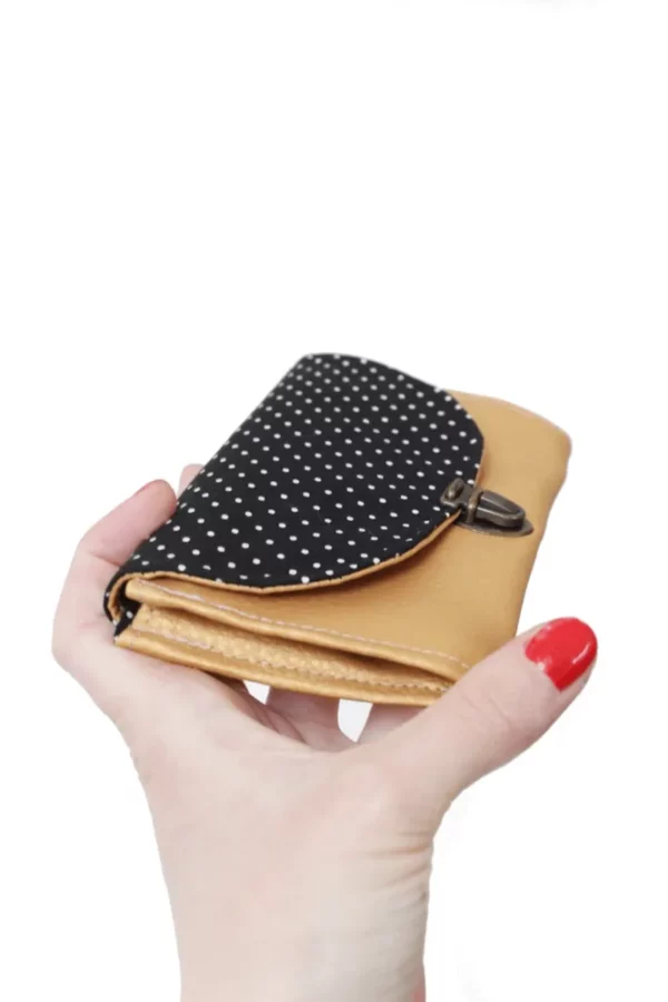 Porte monnaie femme doré noir pois soufflet