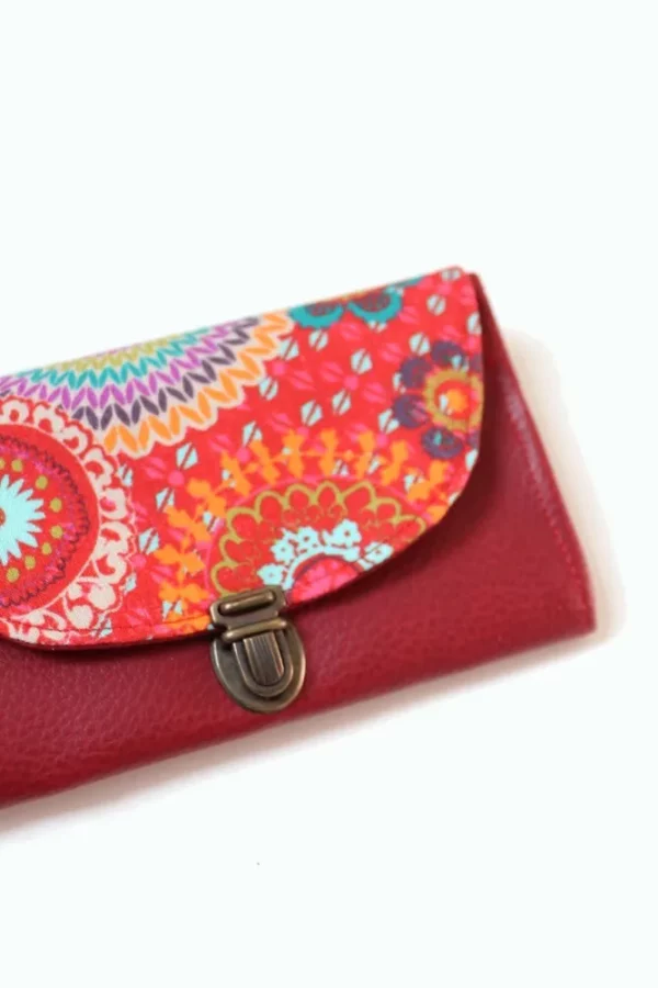 Porte monnaie femme bordeaux rouge multicolore attache cartable rétro