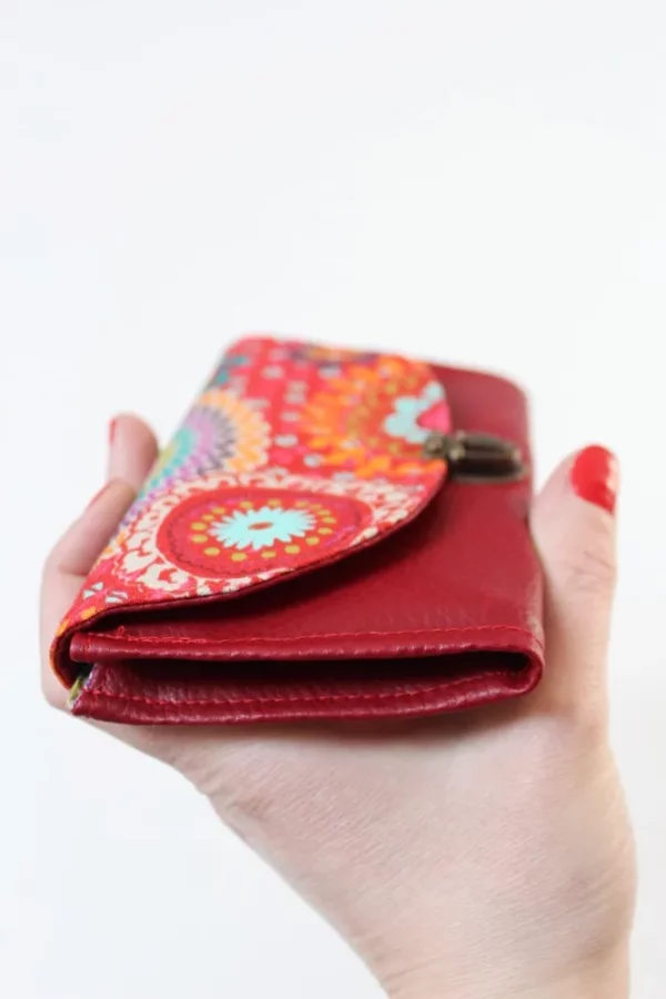 Porte monnaie femme bordeaux rouge multicolore soufflet