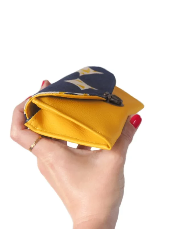 Porte monnaie femme jaune hirondelles soufflet