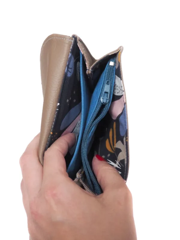 Porte monnaie Taupe Alice intérieur poche zippée monnaie emplacements cartes
