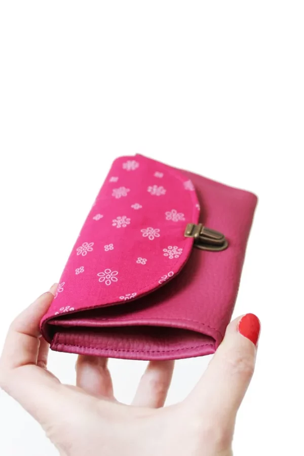 Porte monnaie femme fuchsia fait main soufflet