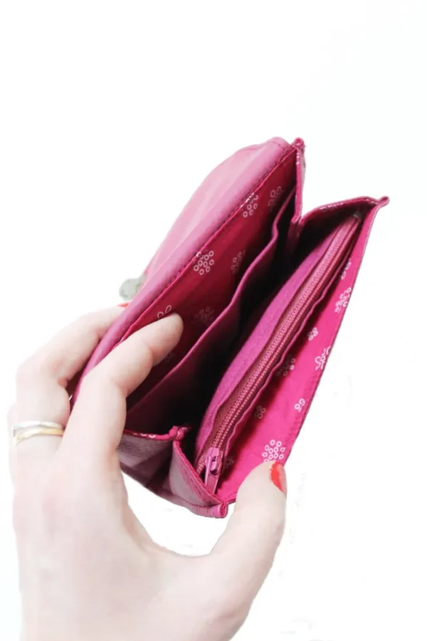 Porte monnaie femme fuchsia intérieur poche zippée monnaie compartiments cartes