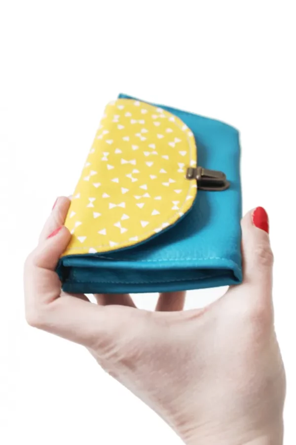 Porte monnaie turquoise et jaune triangles soufflet