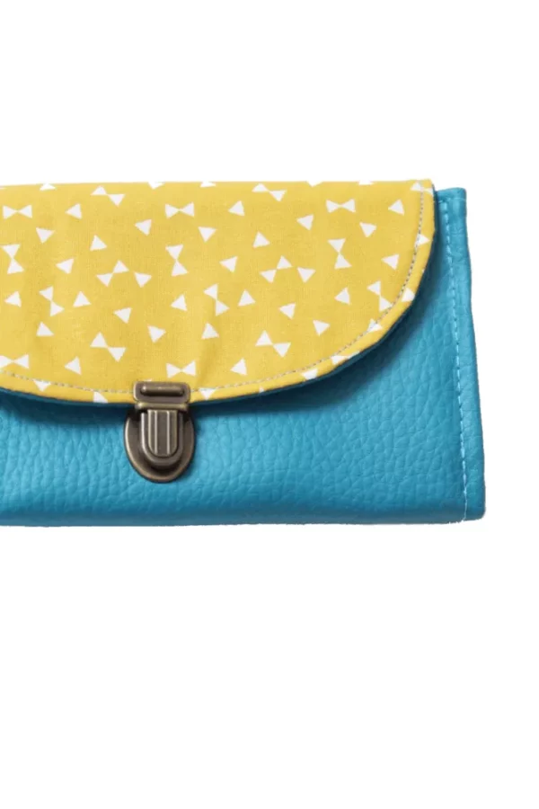 Porte monnaie femme turquoise jaune triangle attache cartable rétro