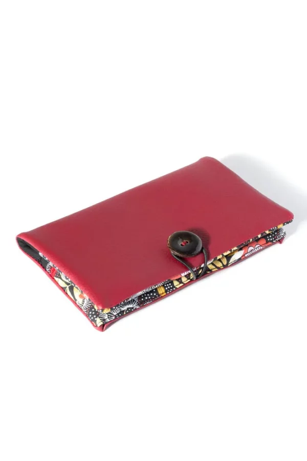 Portefeuille compagnon simili cuir rouge bordeaux tissu imprimé feuillage Sophie
