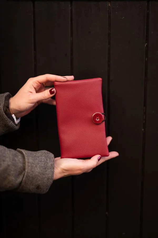 Portefeuille Poppy rouge bordeaux fait main en Bretagne