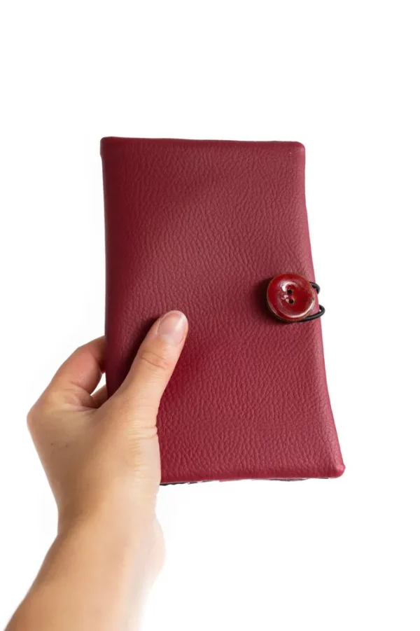 Portefeuille femme Poppy simili cuir rouge bordeaux bouton coco rouge