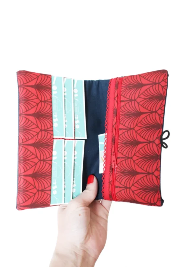 Portefeuille made in France rouge feuilles