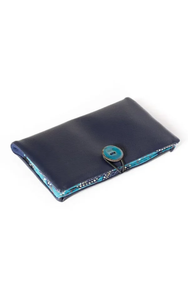 Portefeuille bleu marine turquoise Isa fait main en France