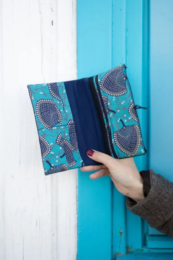 Portefeuille compagnon femme simili cuir bleu marine turquoise Isa