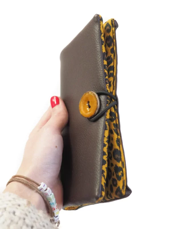 Portefeuille femme marron léopard profil