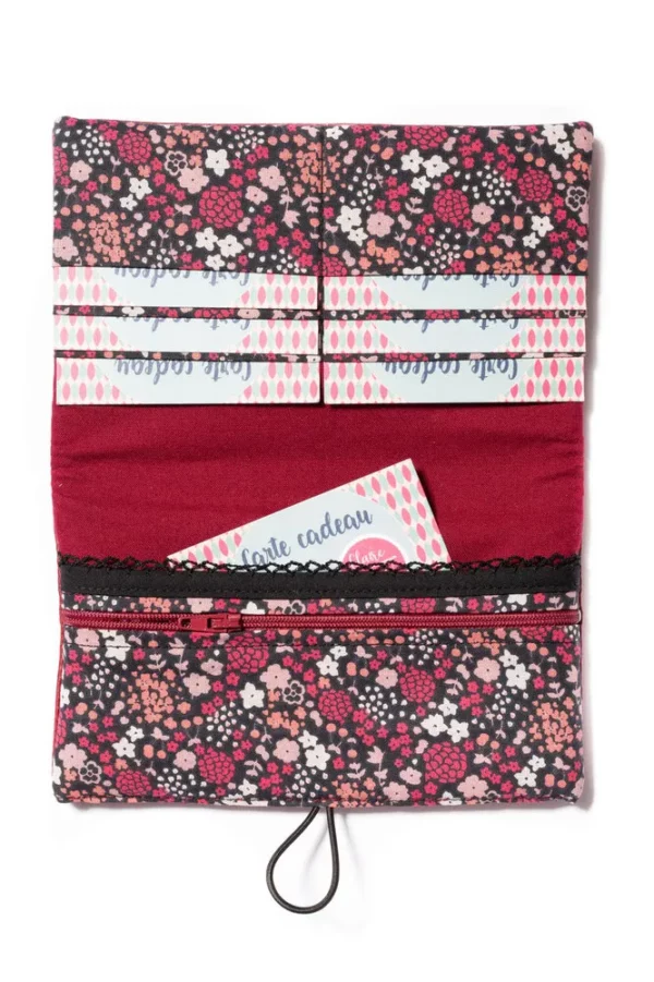 Portefeuille Julie bordeaux fleurs Ouvert