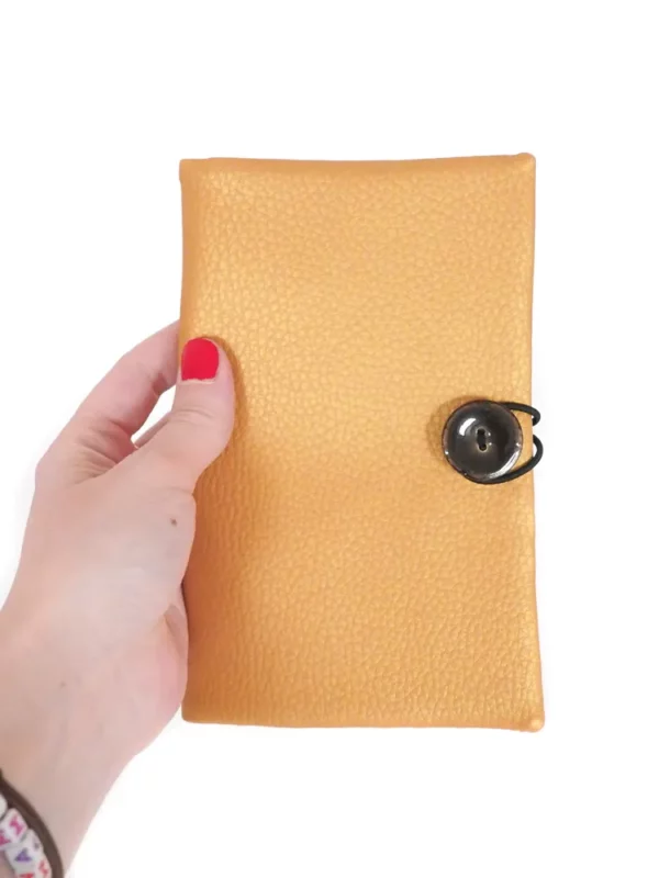 Portefeuille compagnon simili cuir doré tissu imprimé noir pois bouton noir coco