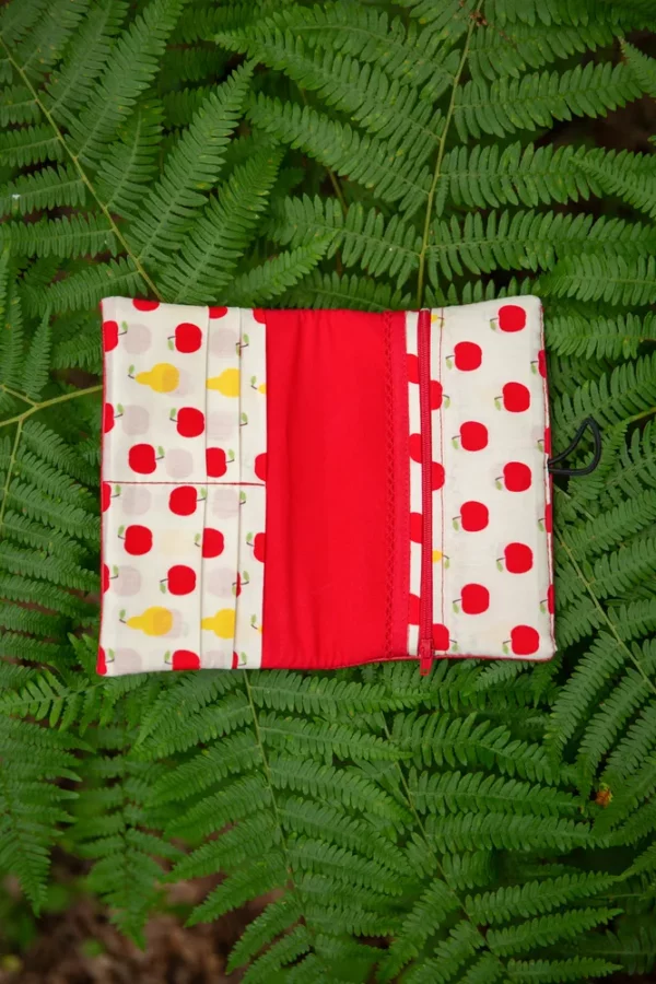 Portefeuille cousu main femme coloré rouge les pommes