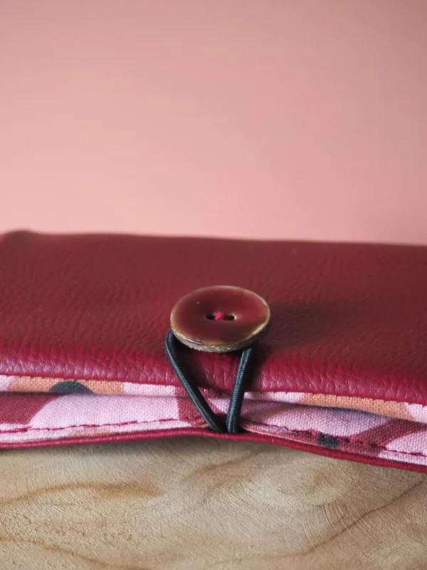 Portefeuille Paulette vue bouton et simili cuir bordeaux